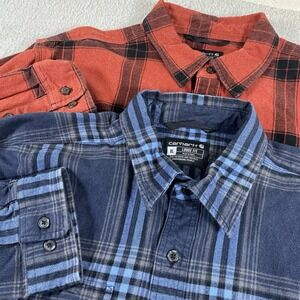 Carhartt Shirt Mens XL Blue Red‎ Loose Fit Heavyweight Flannel Plaid (Lot of 2)